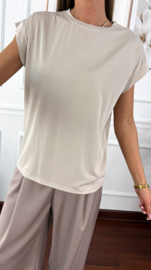 Wiskozowy T-shirt Fenia beżowy