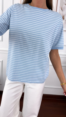 Bawełniany t-shirt w paski Natis niebiesko-biały