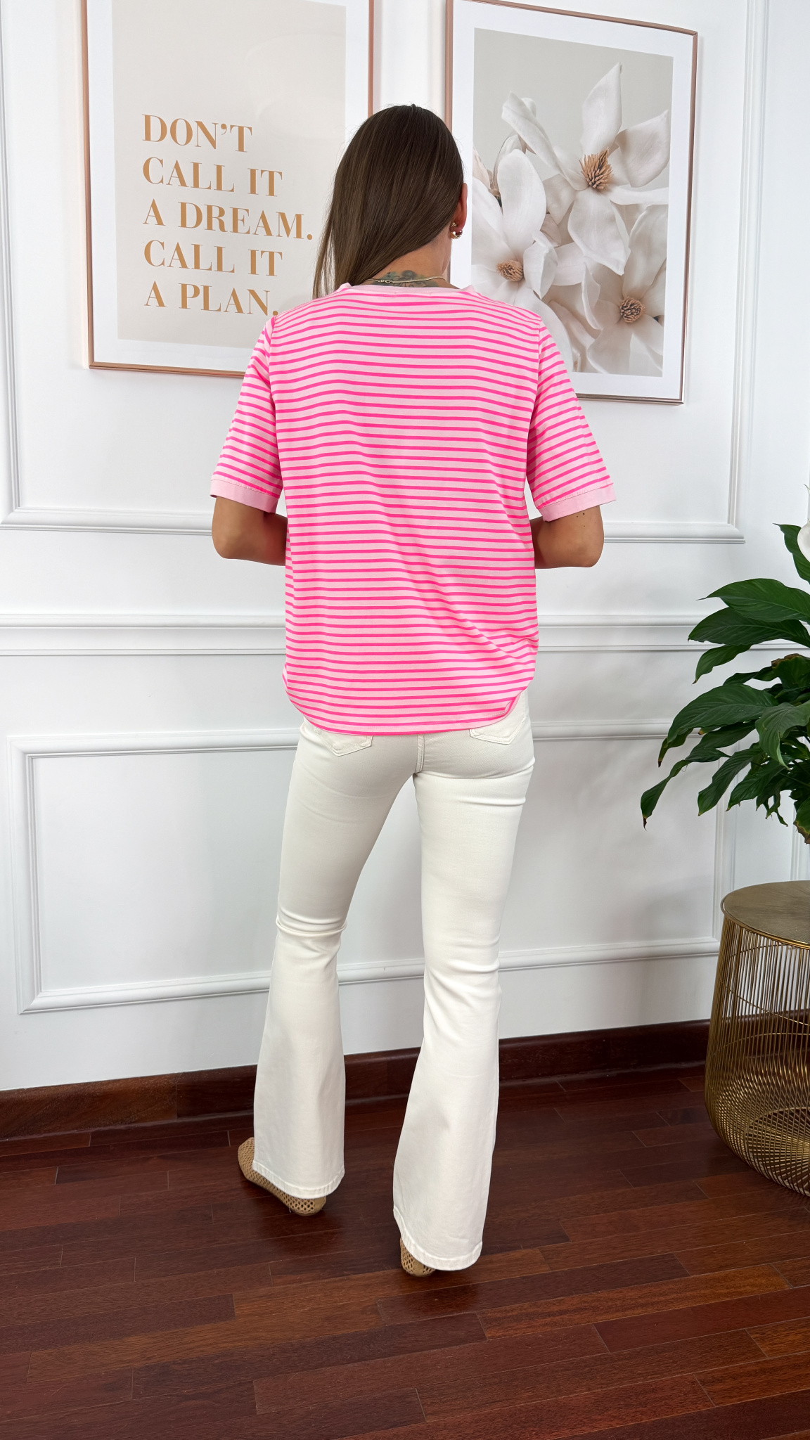 Bawełniany t-shirt w paski Natis różowy