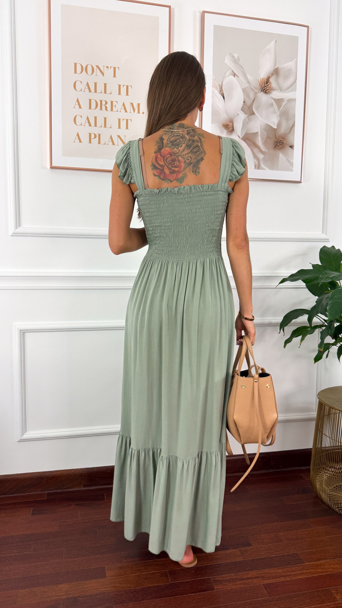 Wiskozowa sukienka maxi Carmen matcha