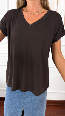 Wiskozowy t-shirt Agnes brązowy