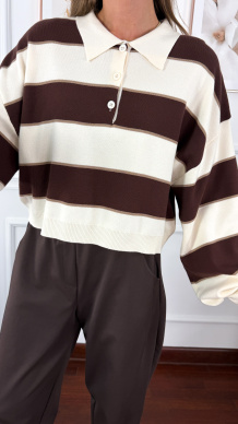 Wiskozowy sweter Karla w paski ecru