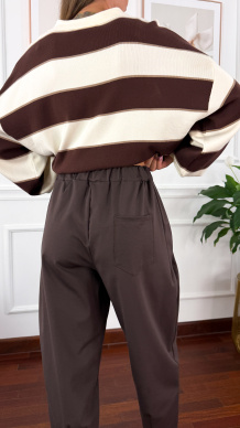 Wiskozowy sweter Karla w paski ecru