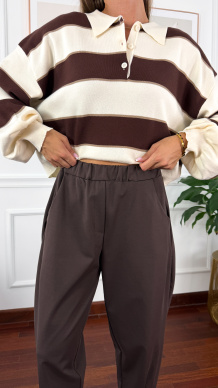 Wiskozowy sweter Karla w paski ecru