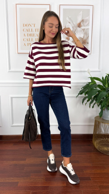 Sweter w paski Elda bordowy