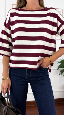 Sweter w paski Elda bordowy