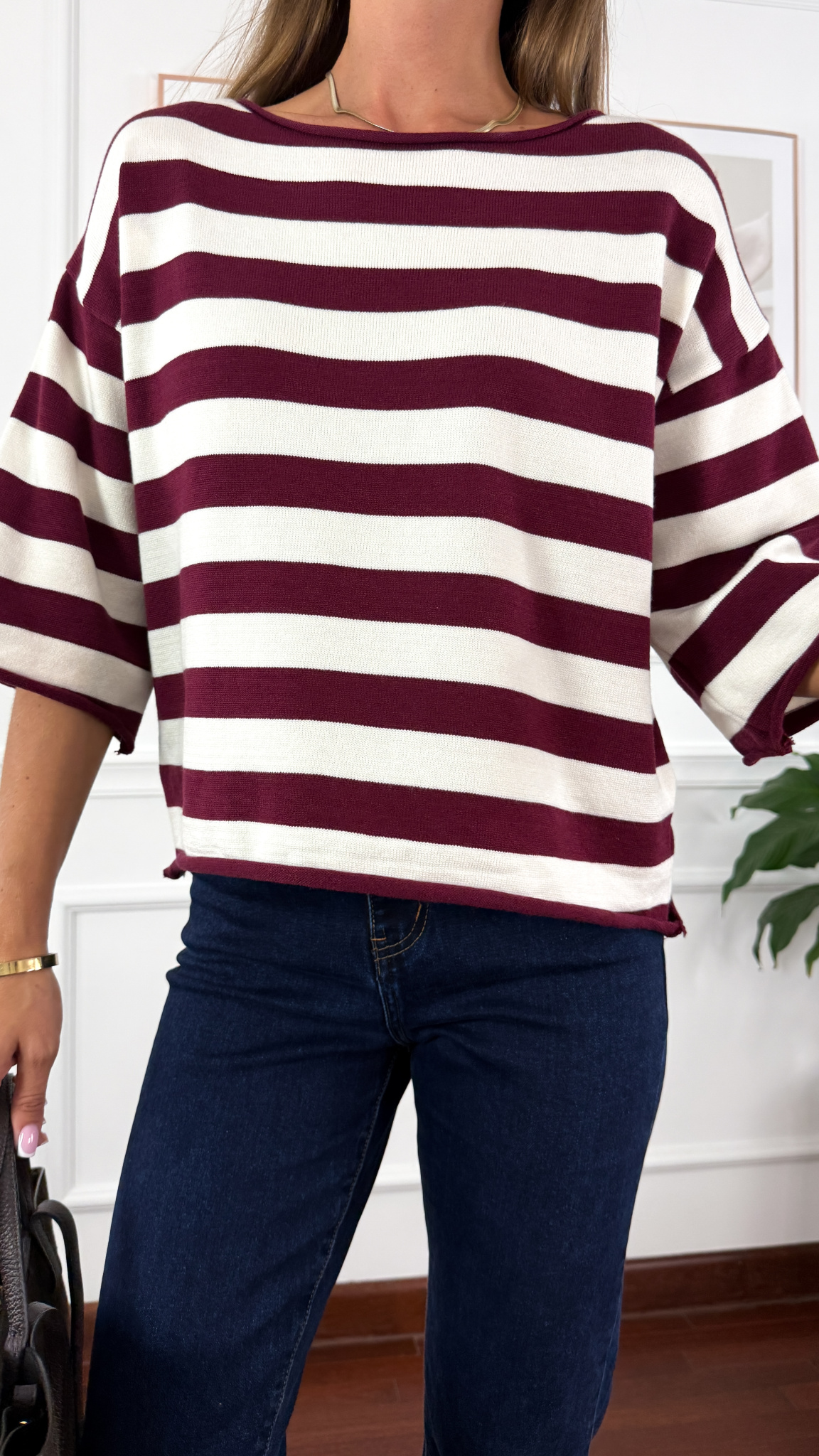 Sweter w paski Elda bordowy