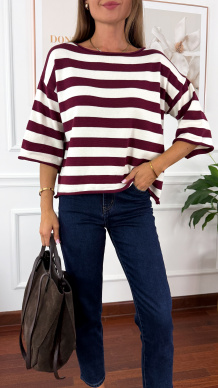 Sweter w paski Elda bordowy
