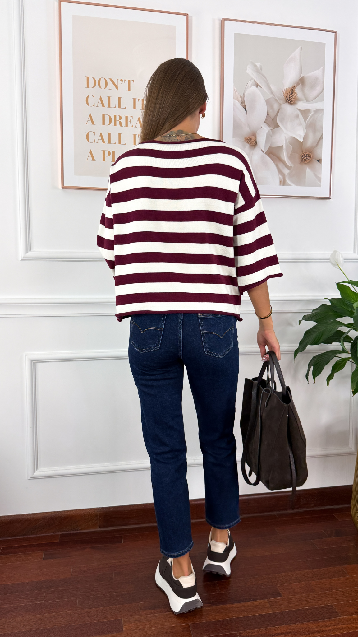 Sweter w paski Elda bordowy