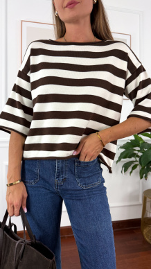 Sweter w paski Elda brązowy