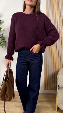 Sweter Suri z falbanką śliwka
