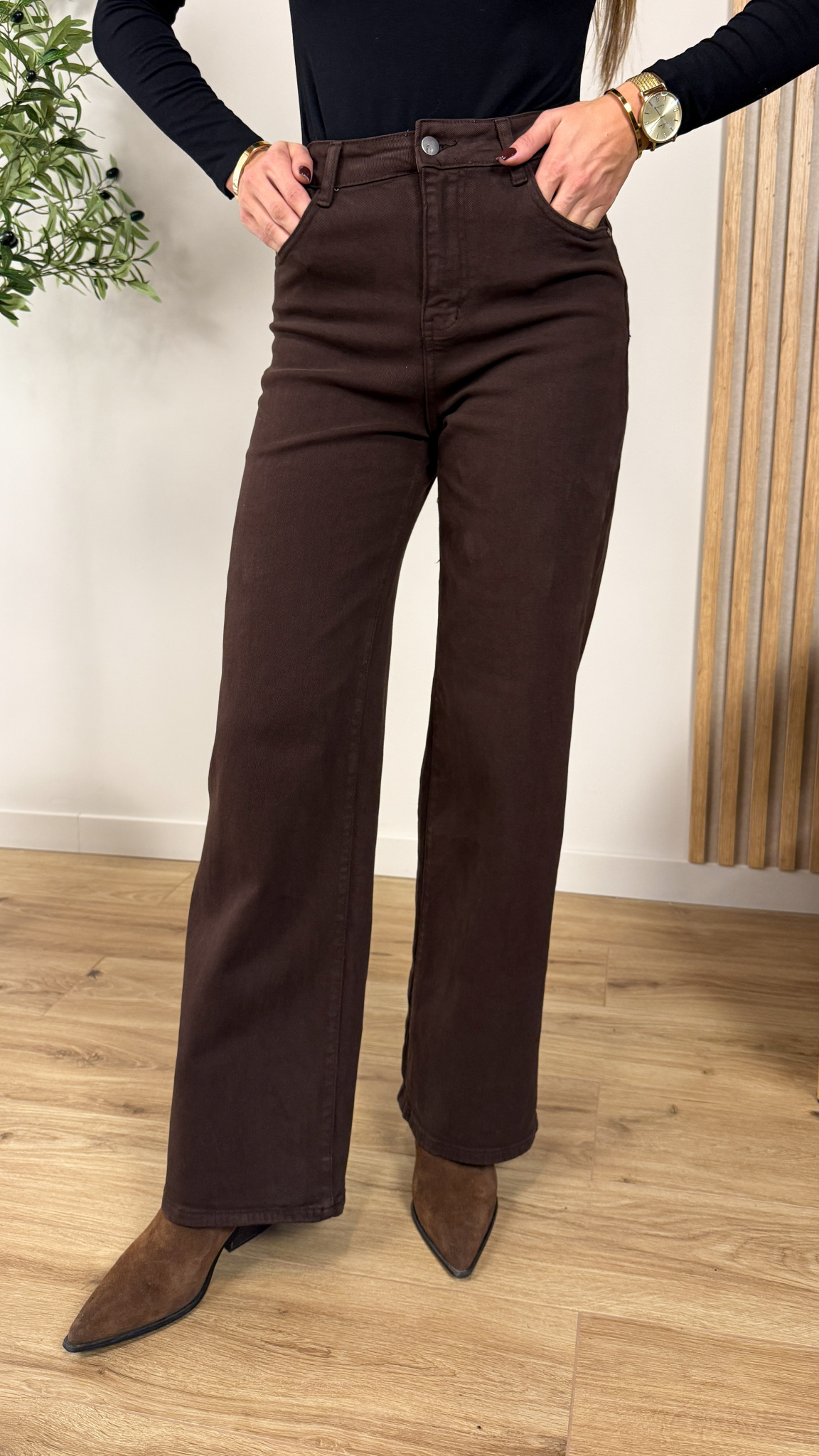 Spodnie wide-leg Loane czekoladowe