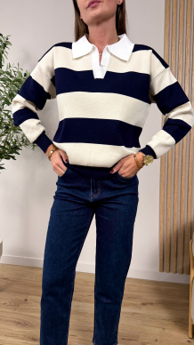 Sweter Kami w paski ecru-granatowy