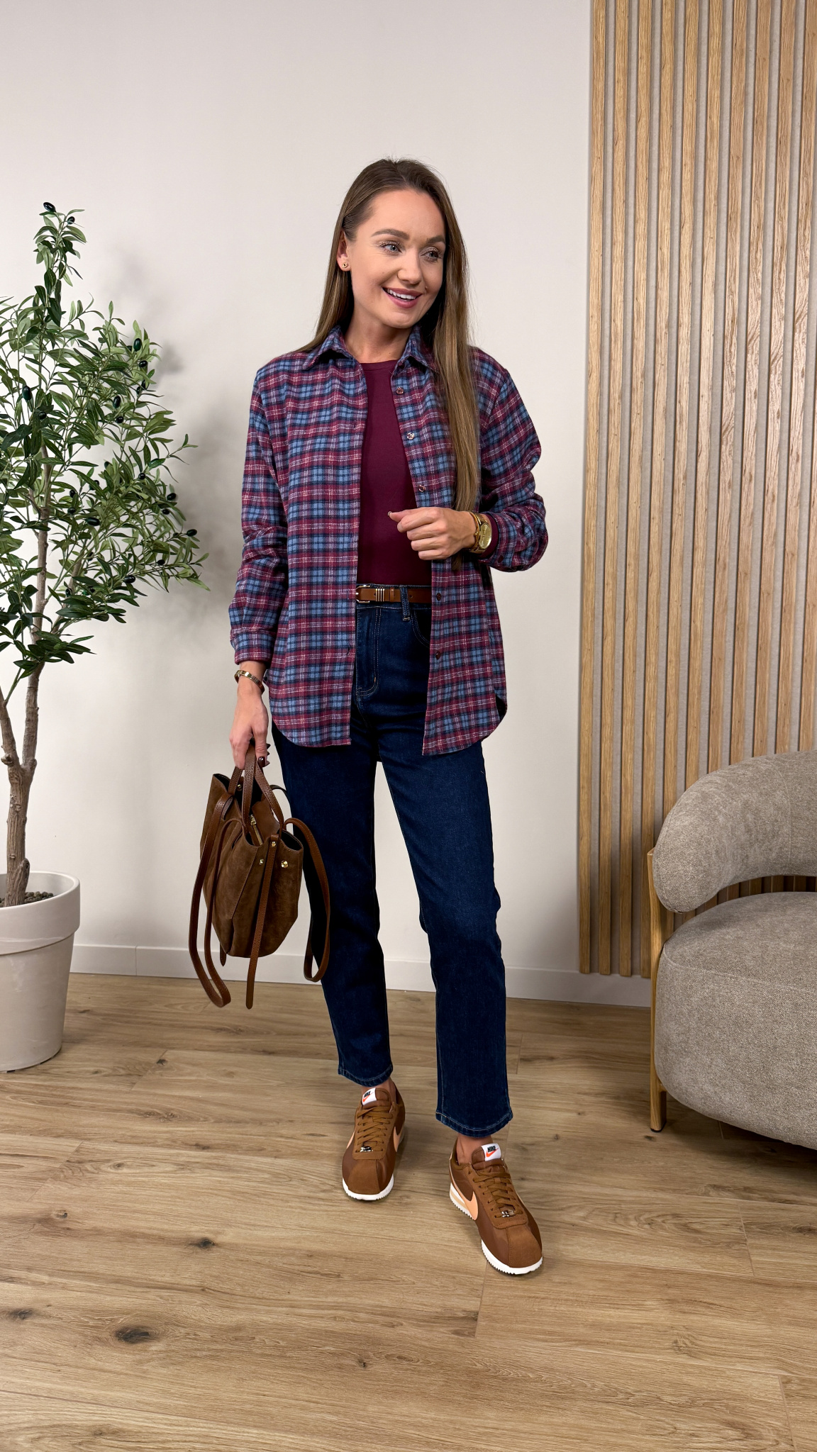 Bawełniana koszula Lina w kratkę niebieska