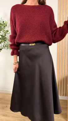 Sweter Suri z falbanką burgundowy