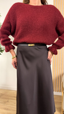 Sweter Suri z falbanką burgundowy