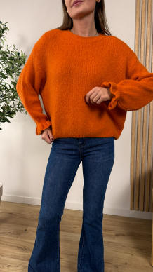 Sweter Suri z falbanką pomarańczowy