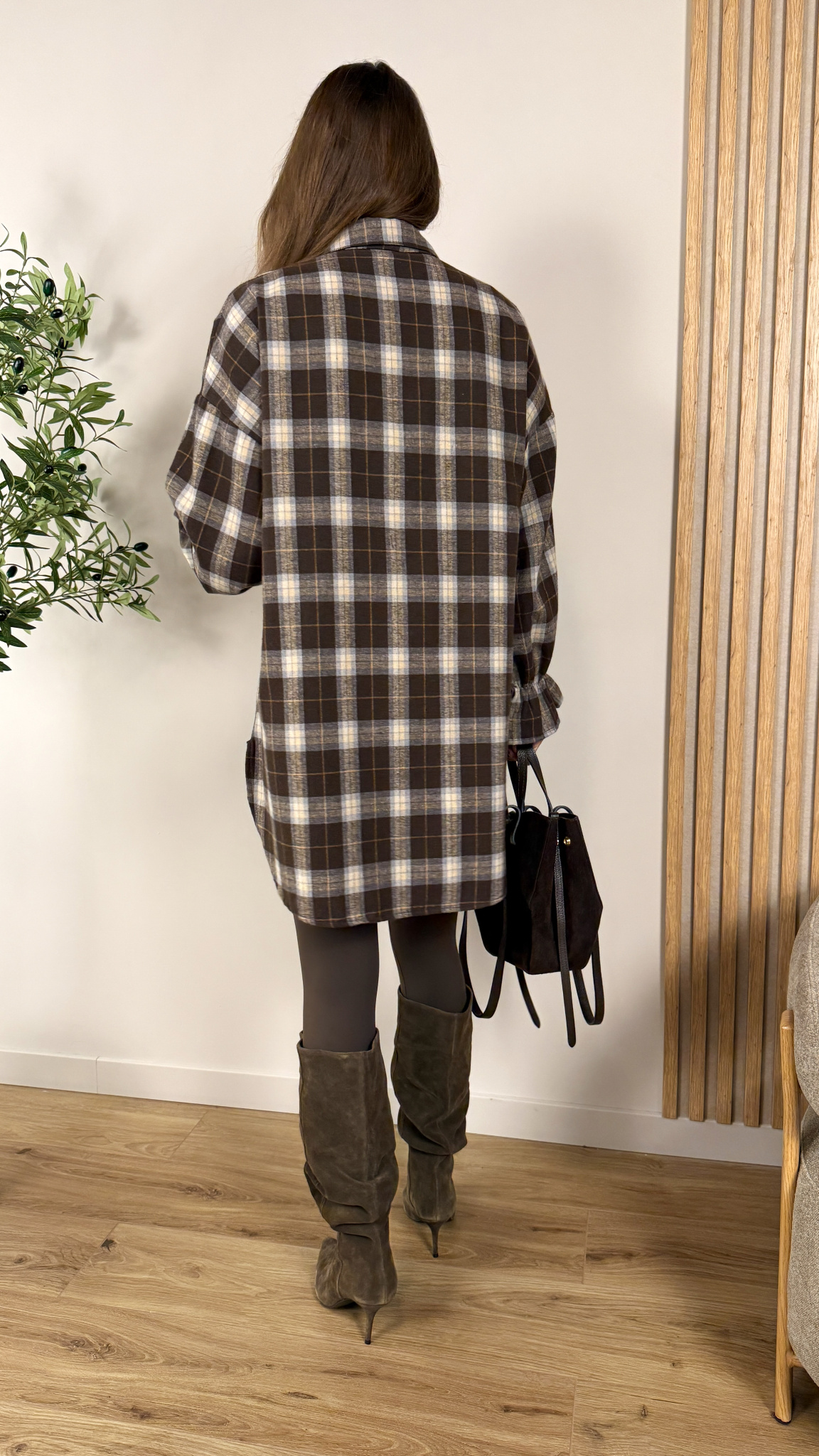 Koszula Bawełniana Monza w kratę brązowo-błęktina